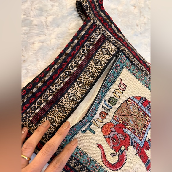 Handwoven Thailand Elephant Crossbody Bag - Red & Teal - Picture 3 of 12